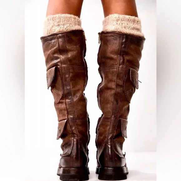 Free People A.S.98 Elisa Tall Lace Boot Fondente Brown Distress Leather - Picture 7 of 12